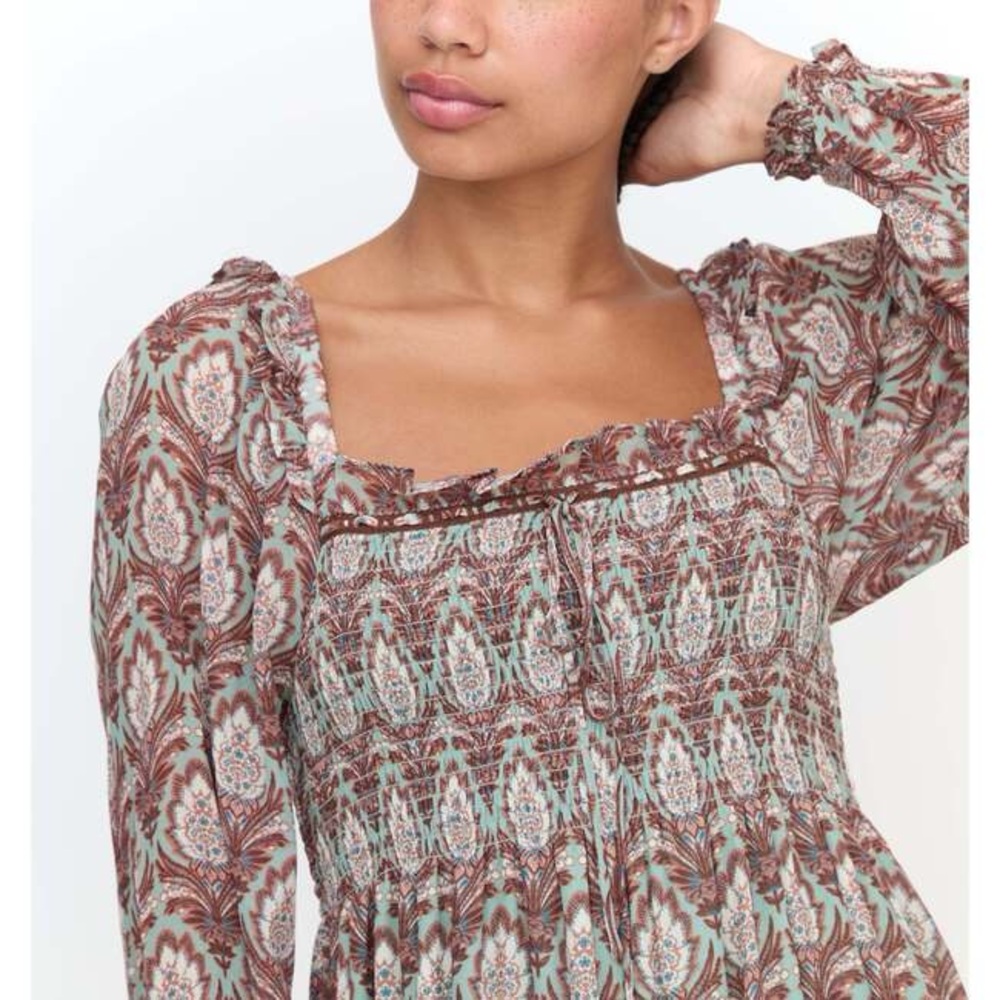 Hill House Scarlett‎ Long Sleeve Midi Nap Dress In Pine Cone Sage XXS - Picture 3 of 8
